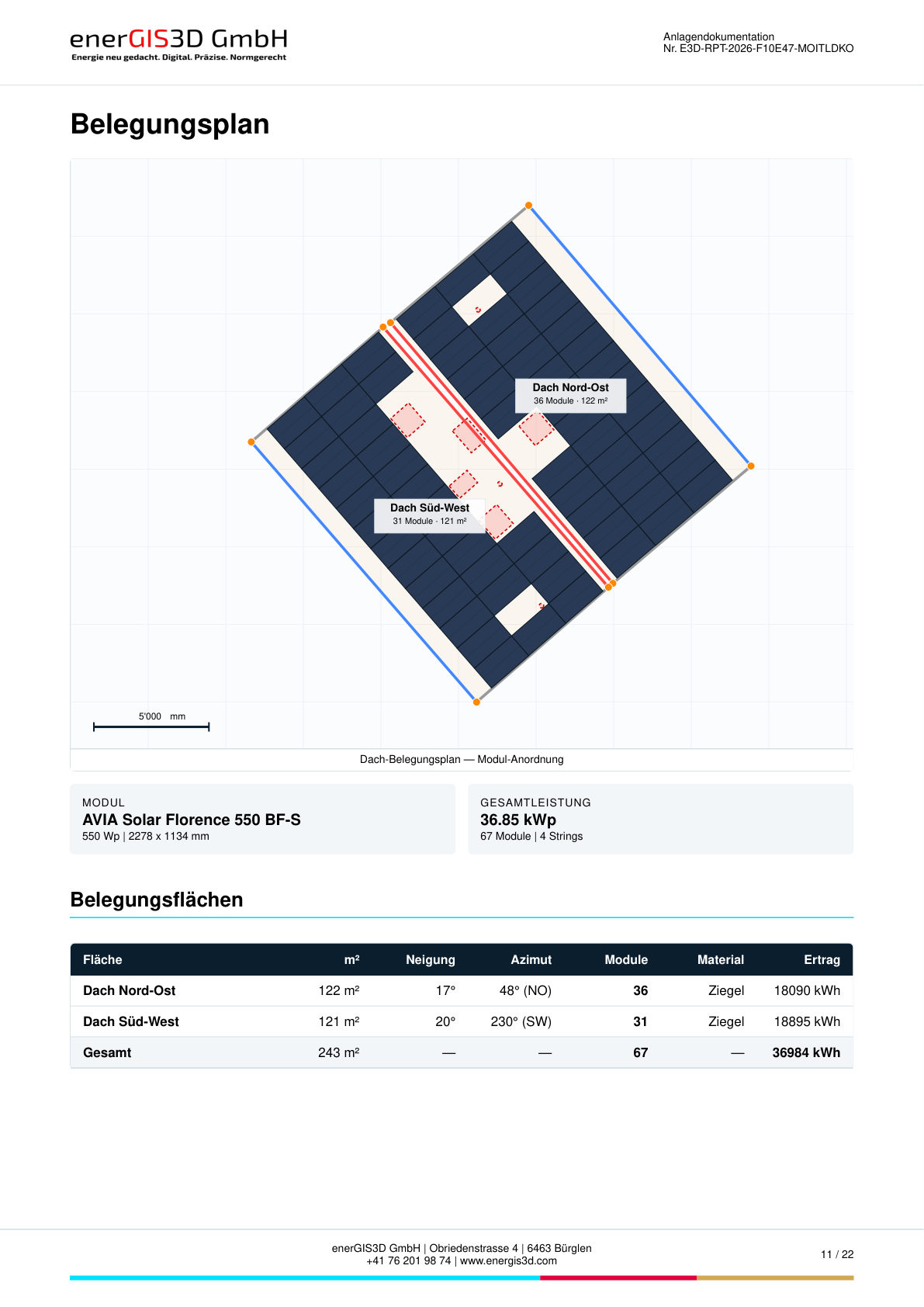 PDF-Seite 11: 67 Module auf zwei Dachflächen